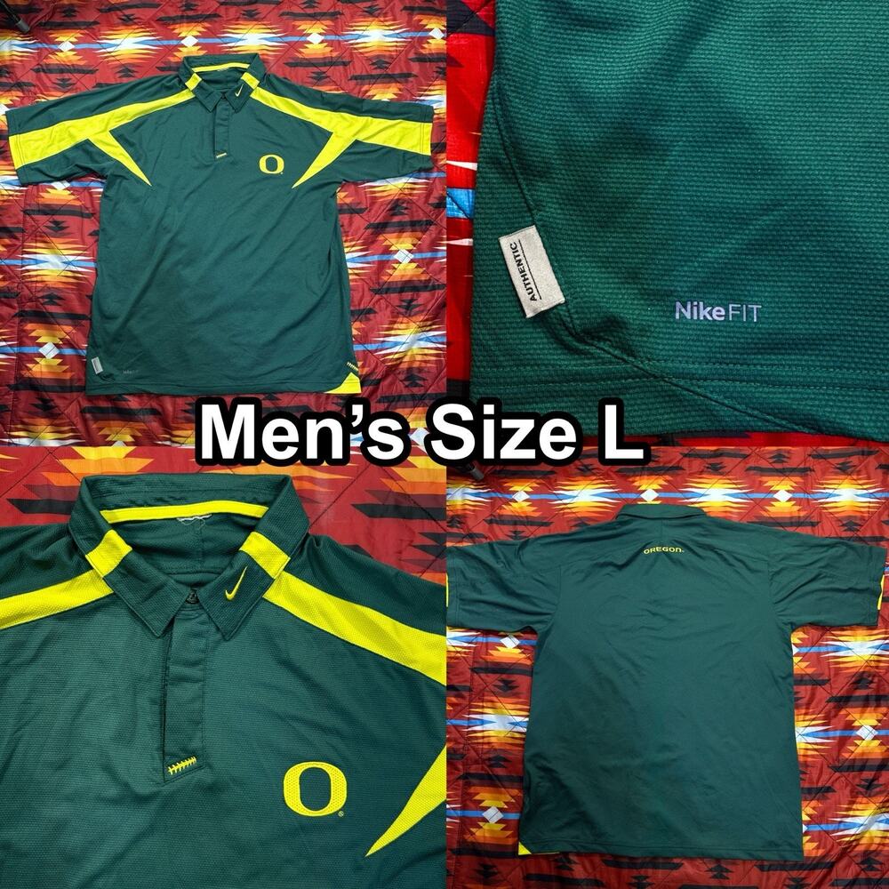 Vintage Team Oregon Ducks Coach Style Green Polo Shirt Men’s Sz Large NikeFIT